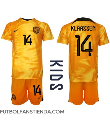 Países Bajos Davy Klaassen #14 Primera Equipación Niños Mundial 2022 Manga Corta (+ Pantalones cortos)